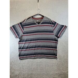 Point Zero T-Shirt Mens 3X Gray Black Striped Cotton Casual Short Sleeve V-Neck